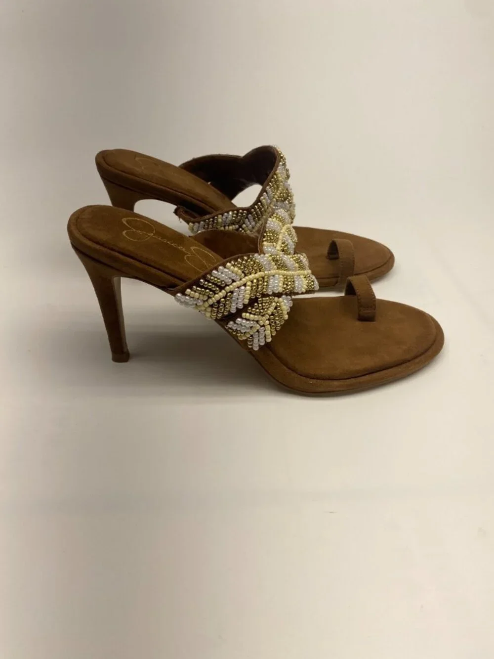 Jessica Simpson Womens Rixei Beaded Faux Suede Heels Sz 7.5